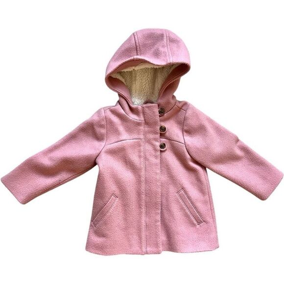 Toddler Girls Old Navy Soft Brushed Hooded Toggle Coat Jacket in Dusty Birch 3T - Picture 2 of 4